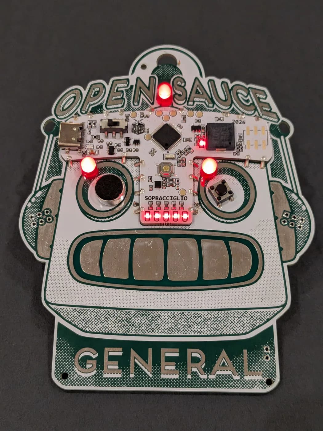 The completed Open Sauce 2026 SauceBot badge