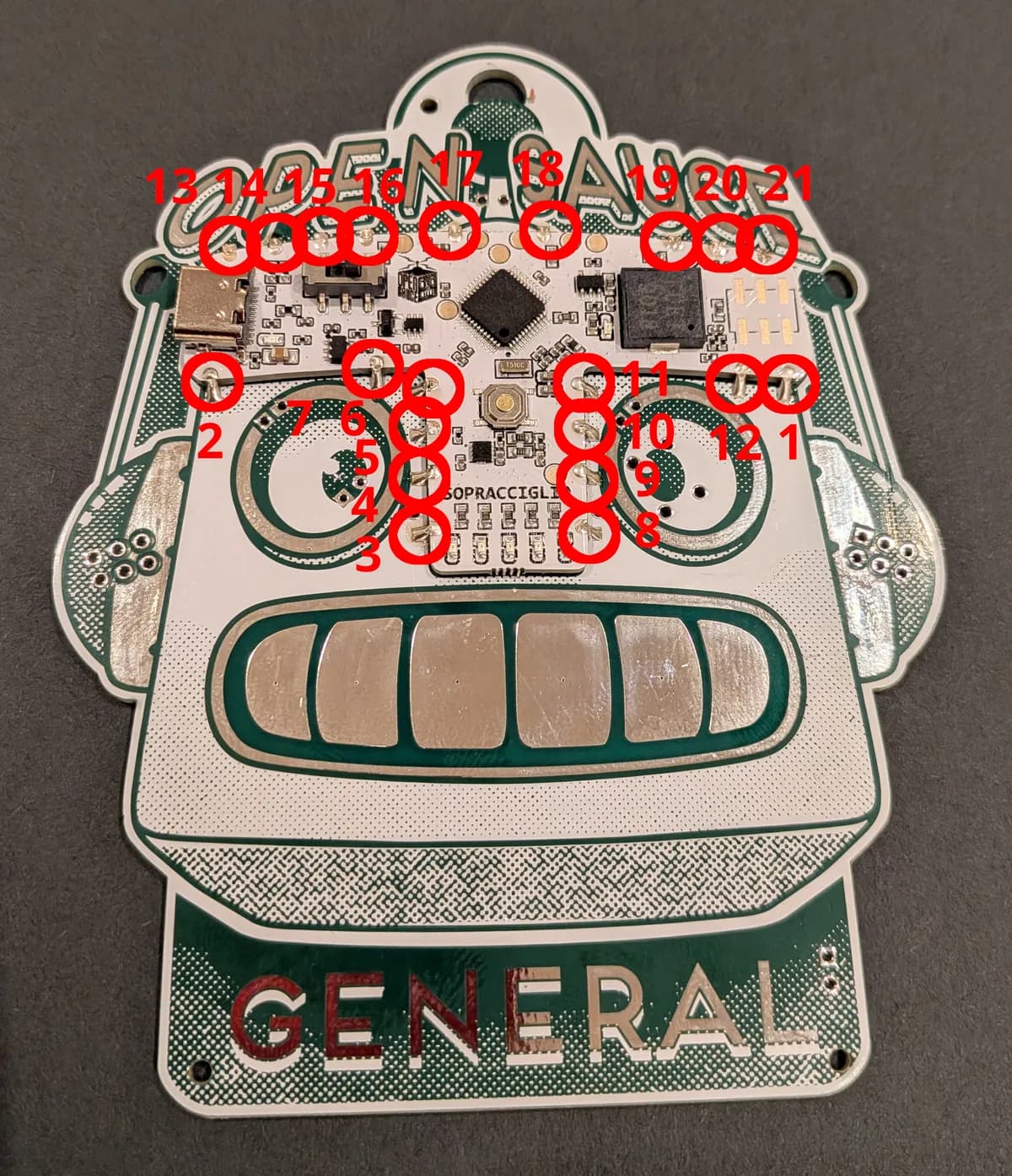 Diagram of the recommended soldering order for the 21 T-piece pads
