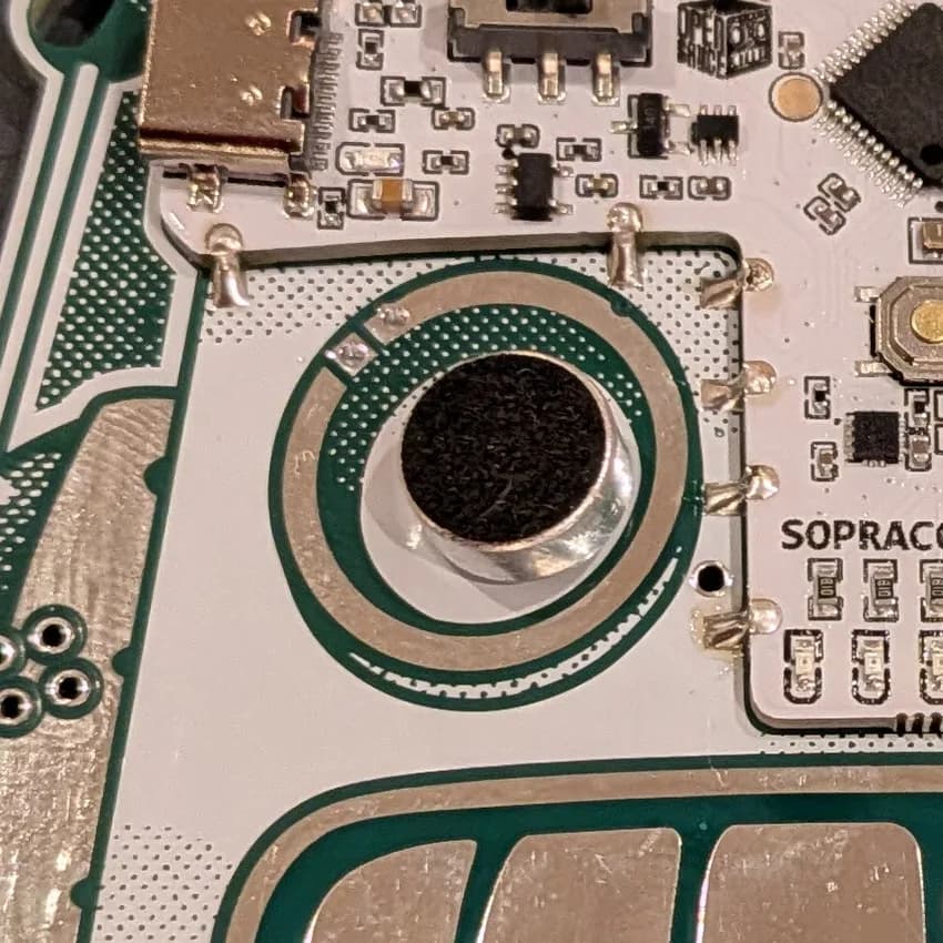 Microphone placed over SauceBot's right eye, centered on the pupil
